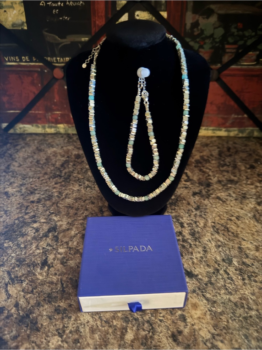 Silpada Delightful Moment Amazonite, Hematite, Silver Necklace & Bracelet Set